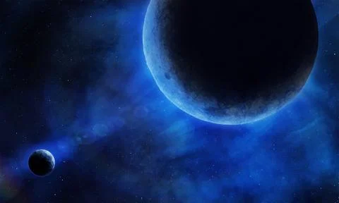 Abstract space 3D illustration, 3d image, background, planets in space in the Stock Illustration