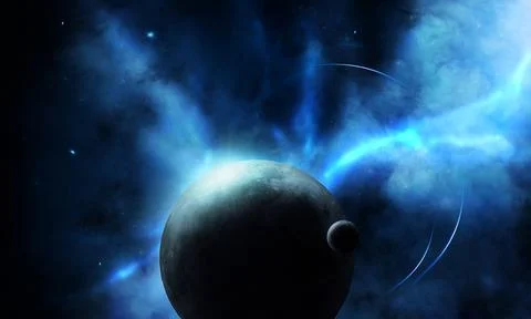 Abstract space 3D illustration, 3d image, background, planets in space in the Stock Illustration