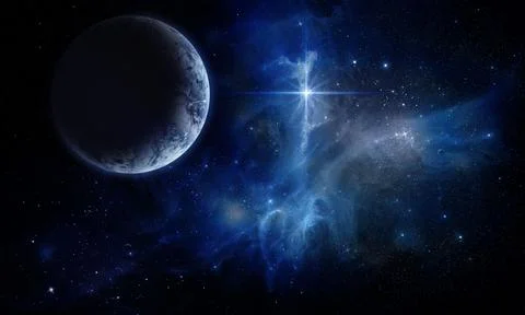 Abstract space 3D illustration, 3d image, background, planets in space in the Stock Illustration