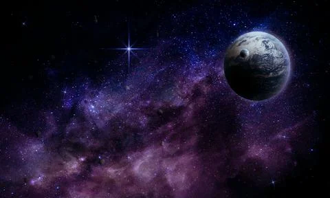 Abstract space 3d illustration, 3d image, beautiful planet in a bright nebula Stock Illustration