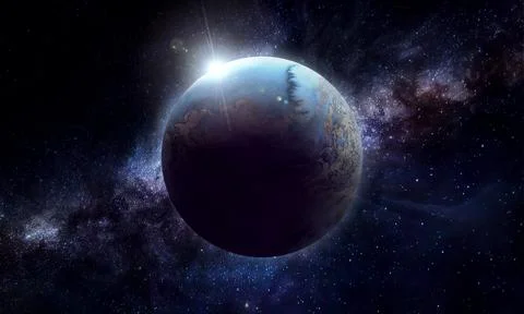Abstract space 3D illustration, 3d image, background image, planet in space a Stock Illustration