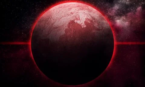 Abstract space 3d illustration, red planet and shooting stars Stock Illustration