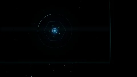 Abstract space animation featuring orbiting planet and glowing hexagon symb.. Stock Footage 345277075