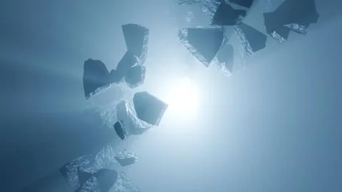 Abstract space background with asteroids. Exploding stone object, 3D render.	 Stock Illustration