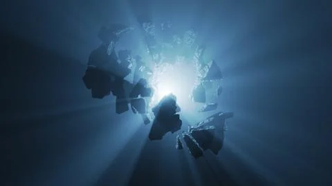 Abstract space background with asteroids. Exploding stone object, 3D render.	 Stock Illustration