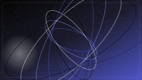 Abstract space background with glowing orbital rings and stardust particles.. Stock Illustration