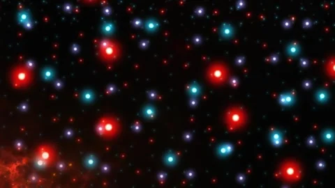 Abstract space background with glowing stars. Red and blue light particles in Stockbeeldmateriaal 339646406