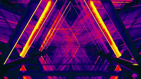 Abstract of space background in triangle tunnel with neon rays. Stock Footage 222000992