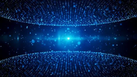 Abstract Space Blue Shiny Top Bottom Semi Ellipsoidal Geometric Dots Lines Light Stock Illustration