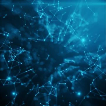Abstract space blue tint background. Chaotically connected points and polygons Stock Illustration