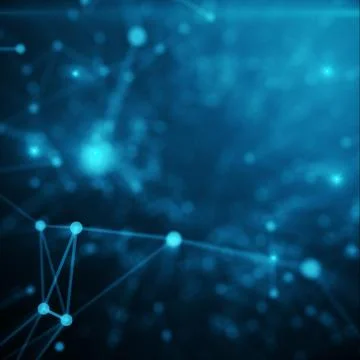 Abstract space blue tint background. Chaotically connected points and polygons 스톡 일러스트