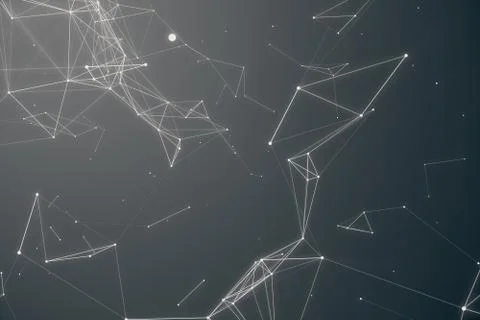 Abstract space gray tint background. Chaotically connected points and polygons Stock Illustration