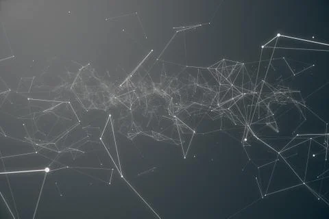 Abstract space gray tint background. Chaotically connected points and polygons Illustrazione stock