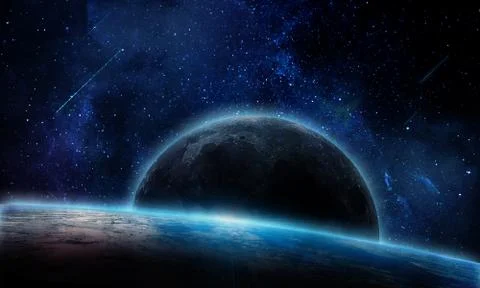 Abstract space illustration, 3D image, planet Earth and the shining of stars Stock Illustration