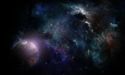 Abstract space illustration, 3d image, planet earth in the colored light of a Stock Illustration
