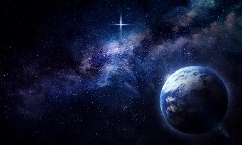Abstract space illustration, 3d image, planet earth in the radiance of a star Stock Illustration