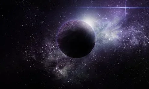 Abstract space illustration, 3d image, planet in purple star radiance Stock Illustration