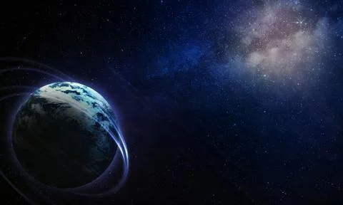 Abstract space illustration, 3d image, planet Earth in space in the radiance Stock Illustration