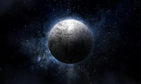 Abstract space illustration, 3d image, Planet in space in the radiance of sta Stock Illustration