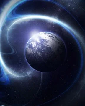 Abstract space illustration, 3D image, Planet earth in space in the radiance Stock Illustration