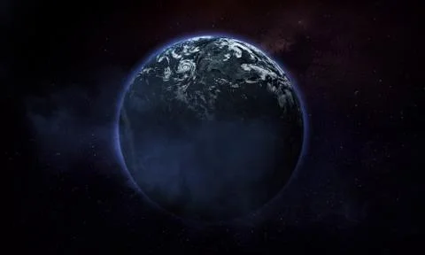 Abstract space illustration, 3d image, planet in space with clouds and nebula Stock Illustration