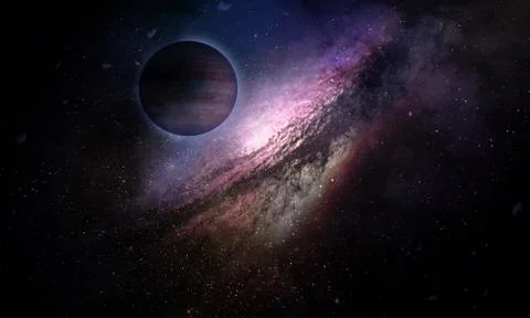 Abstract space illustration, 3d image, color Planet in space and nebula Stock Illustration