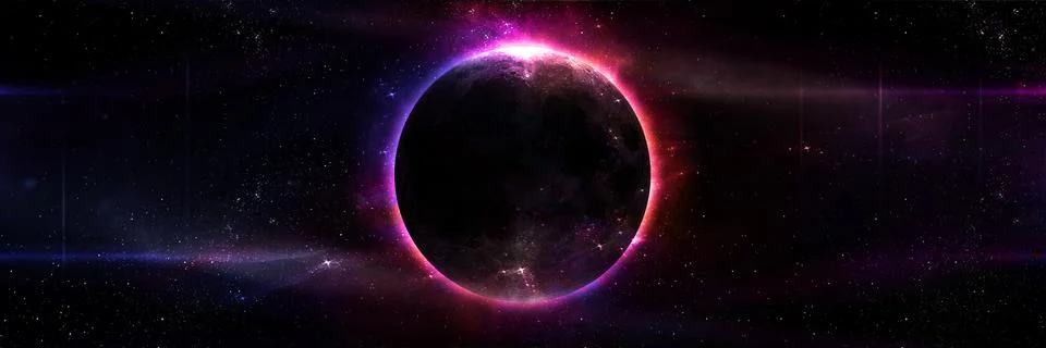 Abstract space illustration, 3d image, moon in space in red stars shine, ecli Stock Illustration