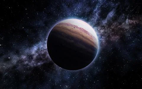 Abstract space illustration, 3d image, planet in the radiance of stars Stock Illustration