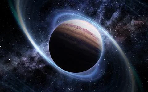 Abstract space illustration, 3d image, planet in the glow of abstract rays Stock Illustration