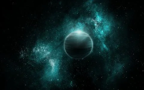 Abstract space illustration, 3d image, planet and space green nebula Stock Illustration