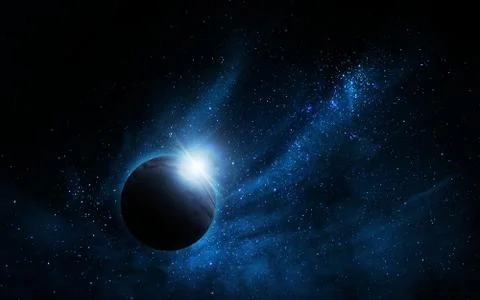 Abstract space illustration, 3d image, planet and space blue nebula Stock Illustration