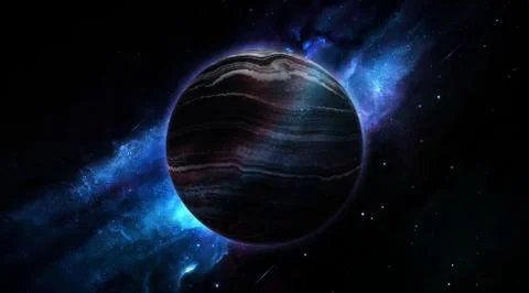 Abstract space illustration, 3d image, background, planet Jupite in a blue ne Stock Illustration