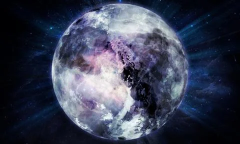 Abstract space illustration, 3d image, background, shining moon in space Stock Illustration