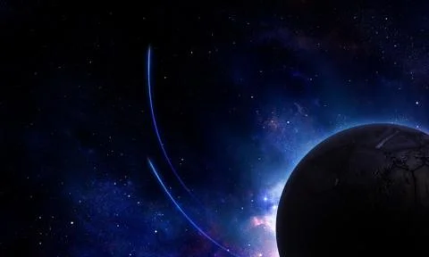 Abstract space illustration, 3d image, planet in space in the blue stars, ecl Stock Illustration