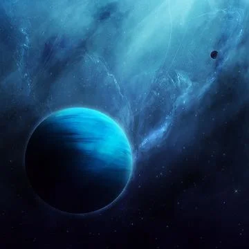 Abstract space illustration, 3d image, planet in space in the blue stars, ecl Stock Illustration
