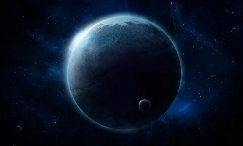 Abstract space illustration, 3d image, stone planet in space among the conste Stock Illustration