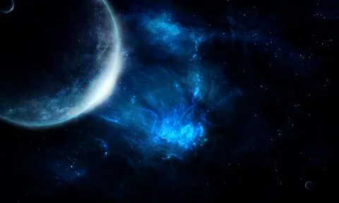 Abstract space illustration, 3d image, stone planet in space among the conste Stock Illustration
