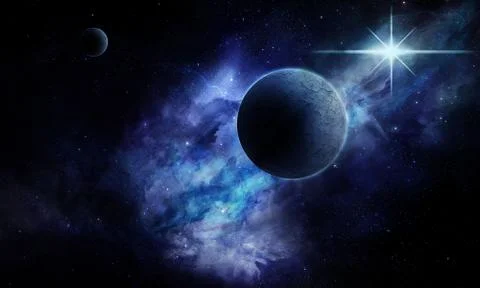 Abstract space illustration, 3d image, stone planet in space among the conste Stock Illustration