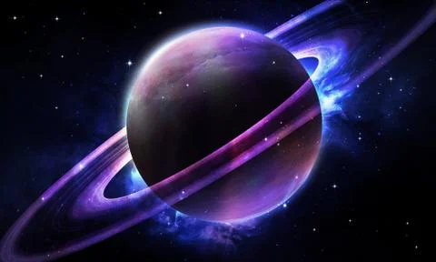 Abstract space illustration, 3d image, bright abstract planet with rings in t Stock Illustration
