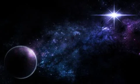 Abstract space illustration, 3d image, stone planet in space among the conste Stock Illustration