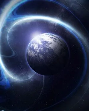 Abstract space illustration, 3D image, Planet earth in space in the radiance Stock Illustration