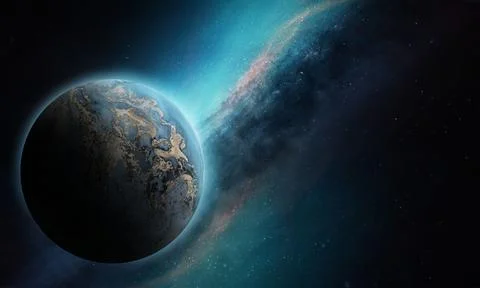 Abstract space illustration, 3d image, planet in the nebula i shine Stock Illustration