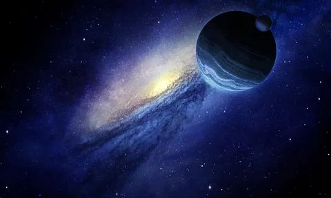 Abstract space illustration, 3d image, planet Jupiter in a bright nebula and Stock Illustration