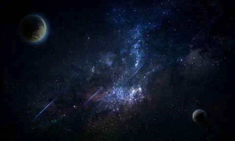 Abstract space illustration, 3d image, planets in space and the radiance of s Stock Illustration
