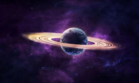Abstract space illustration, 3d image, bright abstract planet with rings in t Stock Illustration