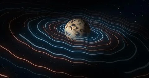 Abstract space planet with a round asteroid belt ring futuristic hi-tech on t Stock Illustration