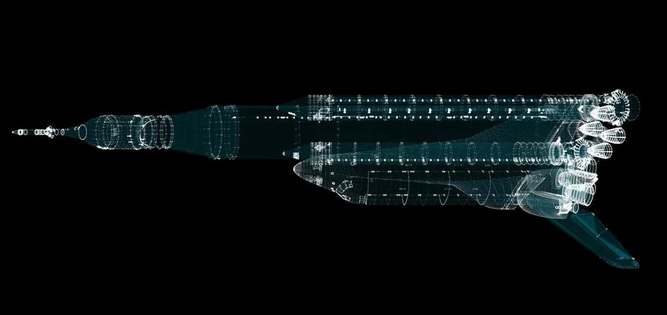 Abstract space rocket and shuttle. All of the particles 库存插图
