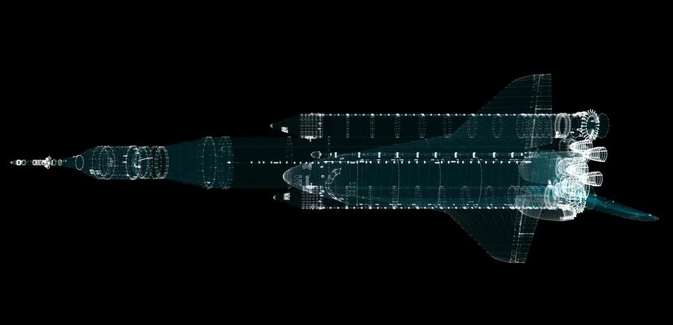 Abstract space rocket and shuttle. All of the particles Stock Illustration