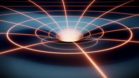 Abstract Space-Time Grid and Gravitational Well with Luminous Center - Quantu 스톡 일러스트