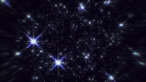 Abstract Space Warp Speed Field with Glowing Stars and Cross Lens Flares Stock Illustration